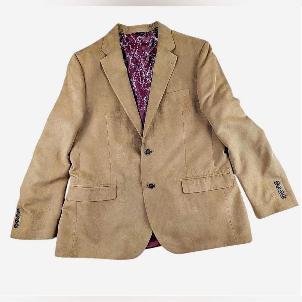 Nautica Mens The Branford Faux Suede Sport Coat‎ Tan Maroon Lining 44R